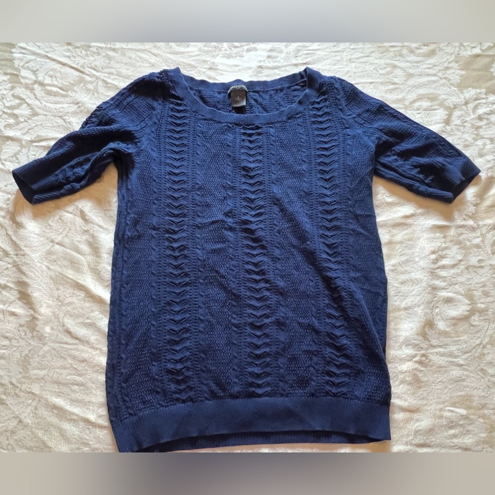 Ann Taylor Dark Royal/Navy Blue Cotton Sweater short sleeve